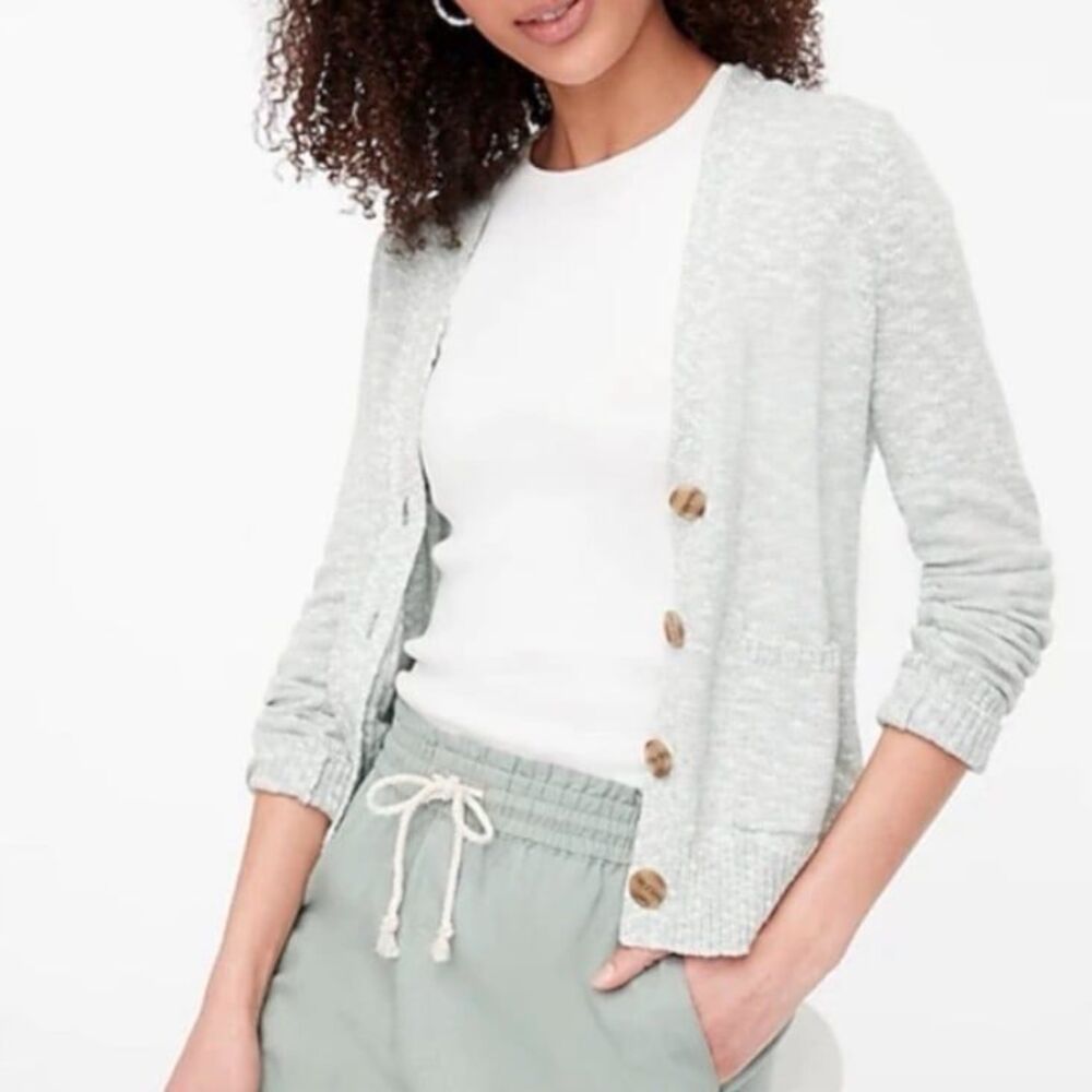 J. Crew Beach Button Up Cardigan Sweater in Light Seafoam Green Heather Slub S